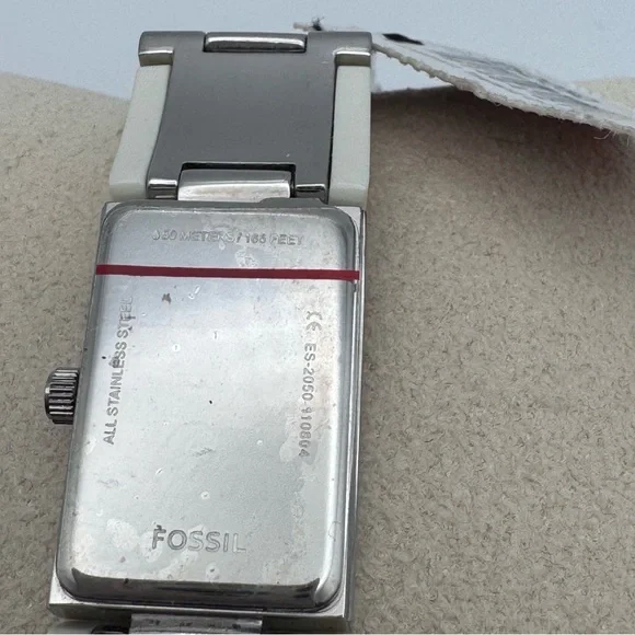 Fossil ES2050 MOP Dial White Ceramic Stainless Steel Link Watch